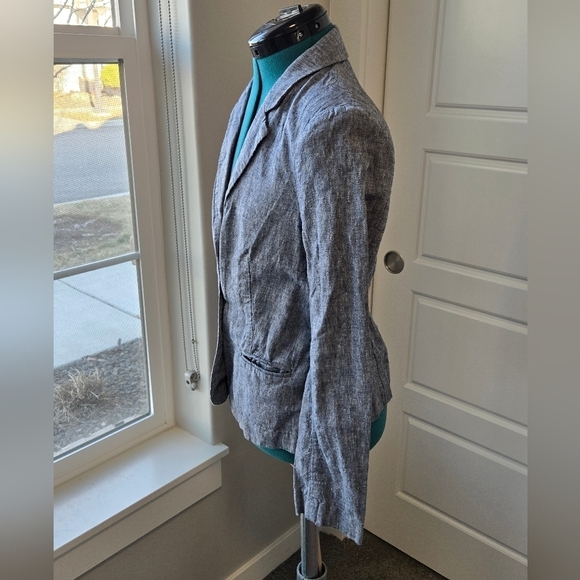 CARTONNIER ANTHROPOLOGIE CHAMBRAY LINEN BLEND 2 BUTTON BLAZER JACKET WOMEN 4 - Picture 6 of 12